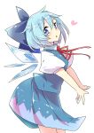  1girl :o absurdres artist_request blue_eyes blue_hair bow cirno hair_bow highres ice ice_wings looking_at_viewer neck_ribbon ribbon short_hair solo touhou white_background wings 