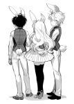  1girl 2boys aldnoah.zero animal_ears asseylum_vers_allusia back bunny_tail ichinose777 kaizuka_inaho long_hair multiple_boys pants rabbit_ears shirt skirt slaine_troyard tail thigh-highs 