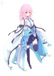  1girl absurdres alternate_costume bare_shoulders black_legwear detached_sleeves eaa-miku guilty_crown hair_ornament highres japanese_clothes kimono long_hair long_sleeves obi open_mouth pink_hair red_eyes sash short_kimono solo twintails wide_sleeves yukata yuzuriha_inori 