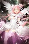  gloves goddess_madoka h_shai kaname_madoka long_hair mahou_shoujo_madoka_magica pink_hair pink_legwear thigh-highs twintails very_long_hair wings yellow_eyes 