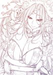  breasts character_request cleavage commentary_request huge_breasts long_hair monochrome mushi024 puzzle_&amp;_dragons sketch 