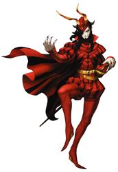  1boy belt black_hair black_sclera cape doi_masayuki facial_mark fang fang_out fingernails hair_over_one_eye highres jester long_hair male_focus mephisto_(megami_tensei) official_art pointy_shoes scabbard sharp_fingernails sheath shin_megami_tensei shin_megami_tensei_iv shin_megami_tensei_iv_final shoes smirk solo standing standing_on_one_leg sword violet_eyes weapon white_skin 