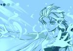  1girl angry blue elsa_(frozen) frozen_(disney) hidaka_ajiko magic monochrome outstretched_arms solo upper_body 