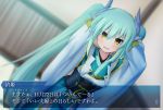  1girl alternate_hairstyle aqua_hair arms_up basa_rutan blush fate/grand_order fate_(series) holding holding_hair horns japanese_clothes kimono kiyohime_(fate/grand_order) long_hair long_sleeves looking_at_viewer obi open_mouth sash smile solo translation_request twintails wide_sleeves yellow_eyes 
