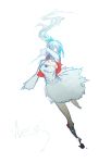  1girl bare_legs boots breasts character_name fujimori_(red1992) ponytail rwby sketch slashing solo sword tiara weapon weiss_schnee white_background white_hair 