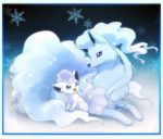  alolan_ninetales alolan_vulpix ninetales no_humans pokemon pokemon_(game) pokemon_sm snowflake_background sparkle vulpix 