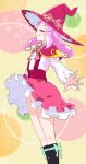  1girl closed_eyes closed_mouth female ha-chan_(mahou_girls_precure!) hanami_kotoha haruyama_kazunori hat long_hair mahou_girls_precure! no_panties pink_hair pink_skirt precure skirt smile solo witch_hat 