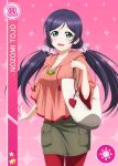  blush character_name dress green_eyes long_hair love_live!_school_idol_festival love_live!_school_idol_project low_twintails shoulder_bag smile toujou_nozomi twintails violet_hair 