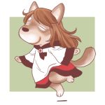  1girl animal_ears brown_hair closed_eyes dress furry imaizumi_kagerou jumping long_hair long_sleeves onikobe_rin parody peanuts smile snout solo style_parody tail touhou wide_sleeves wolf wolf_ears wolf_tail 