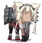  1girl animalization blew_andwhite blonde_hair cannon commentary dark_skin elephant glasses hair_between_eyes headgear kantai_collection machinery musashi_(kantai_collection) red_eyes sarashi short_hair_with_long_locks turret 