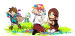  2boys 2girls alisha_diphda grass head_wreath mikleo_(tales) multiple_boys multiple_girls outdoors rose_(tales) smile sorey_(tales) tales_of_(series) tales_of_zestiria yanzhan younger 