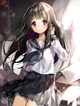  black_hair blush chitanda_eru hyouka long_hair purple_eyes seifuku smile 