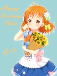  birthday blush braids dress flower love_live!_sunshine!! orange_hair red_eyes short_hair smile takami_chika 