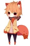  androgynous animal_ears blush boots character_request chibi empty_eyes fox_ears fox_tail orange_hair oversized_clothes pants red_eyes redhead scarf short_hair sleeves_past_wrist solo tail tetsucchi 