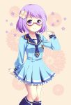  aikatsu_stars! blush glasses nanakura_koharu purple_eyes seifuku short_hair smile violet_hair 