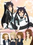  akiyama_mio alternate_costume animal_ears black_eyes black_hair blazer blood brown_eyes cat_ears cat_pose closed_eyes cosplay enmaided glasses hirasawa_yui k-on! kotobuki_tsumugi kyoku_tou long_hair maid multiple_girls nakano_azusa nosebleed paw_pose school_uniform sparkle sweatdrop tainaka_ritsu translated twintails yamanaka_sawako 