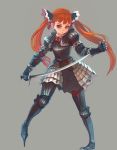  blush long_hair orange_hair original simple_background sword twintails weapon weno 