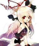  bare_shoulders blonde_hair bow fang fingerless_gloves gloves hair_bow horns ibuki_suika prino_hawell red_eyes rough simple_background solo touhou white_background 