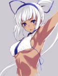  blue_eyes breasts dark_skin hair_ribbon hairband halter_top halterneck highres kawata_hisashi long_hair majikina_mina midriff ponytail ribbon samurai_spirits sideboob snk underboob very_long_hair white_hair 