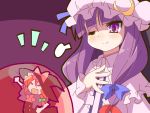  =_= bow crescent hair_bow hand_on_own_chest hat kirisame_marisa long_hair oekaki open_mouth patchouli_knowledge purple_eyes purple_hair raised_hand smile touhou wink witch_hat 
