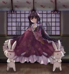 black_hair branch bunny frills houraisan_kaguya jeweled_branch_of_hourai kona kona_(canaria) long_skirt rabbit sitting skirt smile touhou yellow_eyes