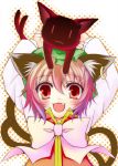  :3 animal_ears animal_on_head blush brown_eyes brown_hair cat cat_ears cat_on_head cat_tail chen chibi earrings fang gradient_hair hat jewelry kaenbyou_rin kaenbyou_rin_(cat) multi_tail multicolored_hair multiple_tails natsukiyuu pink_hair purple_hair red_eyes red_hair redhead short_hair solo tail touhou 