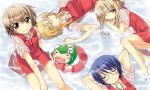  blonde_hair blue_hair brown_hair hidamari_sketch innertube miyako nazuna nazuna_(hidamari_sketch) sae satakeyura submerged ume-sensei water wet wet_clothes yuno 