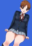  brown_hair hirasawa_ui k-on! lowres matoyama school_uniform short_hair solo thighs 