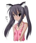  black_hair brown_eyes casual cat_ears k-on! long_hair mister_(black_and_white) nakano_azusa solo tan tanline twintails 