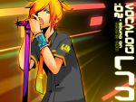  blonde_hair casual green_eyes h_e_r_o hair_over_one_eye hero_(pixiv) kagamine_len male microphone microphone_stand necktie open_mouth short_hair solo vocaloid 