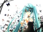 black_dress breasts butterfly cleavage dress hatsune_miku long_hair nail_polish sen_hitoha twintails vocaloid 