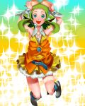  belt boots goggles green_eyes green_hair gumi jumping open_mouth skirt smile solo vocaloid 
