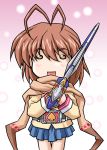  1girl belt chibi clannad furukawa_nagisa itsutoko kamen_rider kamen_rider_blade kamen_rider_blade_(series) parody scarf solo sword weapon 