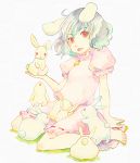  :p barefoot bunny bunny_ears inaba_tewi rabbit rabbit_ears red_eyes shou_shishi sitting solo tongue touhou traditional_media watercolor watercolor_(medium) 