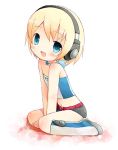  bare_shoulders blonde_hair blue_eyes blush boots child cute flat_chest headphones kneeling loli lowres open_mouth pinky_street short_hair shorts tubetop young yukagen 