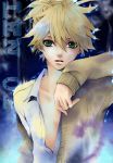  blonde_hair green_eyes hakuseki kagamine_len male open_clothes open_shirt shirt short_hair solo vocaloid 