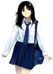  bag black_hair happy long_hair nauribon necktie school_uniform simple_background skirt 