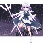  blue_eyes ex_letty hat highres letty_whiterock polearm purple_hair short_hair solo spear touhou trident weapon wings 