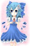  blue_hair cirno hair_ribbon necktie r0g0b0 ribbon short_hair touhou translated translation_request wings 