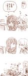  3girls blush comic fighting heart highres houjou_karen idolmaster idolmaster_cinderella_girls kamiya_nao monochrome multiple_girls no_mouth no_nose open_mouth shibuya_rin six_(fnrptal1010) sketch sparkling_eyes television translation_request trophy 