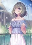  blue_eyes blush dress green_eyes grey_hair heterochromia idolmaster idolmaster_cinderella_girls mole short_hair smile snow takagaki_kaede umbrella 