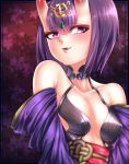  1girl absurdres breasts collarbone fang_out fate/grand_order fate_(series) hair_between_eyes hair_ornament highres horns japanese_clothes kongkitti_charoensuk oni parted_lips shuten_douji_(fate/grand_order) smile solo upper_body 