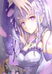  blush dress emilia_(re:zero) long_hair purple_eyes re:zero_kara_hajimeru_isekai_seikatsu smile violet_hair 