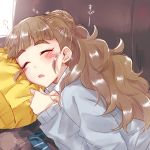  1girl blush brown_hair closed_eyes couch idolmaster idolmaster_cinderella_girls kamiya_nao long_hair open_mouth pillow six_(fnrptal1010) sleeping solo zzz 