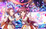  2girls across_the_stars artist_request bangs blunt_bangs blush brown_eyes brown_hair dancing dress gloves idolmaster idolmaster_cinderella_girls idolmaster_cinderella_girls_starlight_stage kawashima_mizuki long_hair looking_at_viewer low_ponytail multiple_girls official_art ogata_chieri one_eye_closed open_mouth ponytail smile stage twintails 