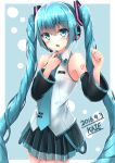  1girl 2016 absurdres aqua_eyes aqua_hair artist_name dated detached_sleeves hatsune_miku headset highres kaieee long_hair looking_at_viewer necktie open_mouth skirt solo twintails very_long_hair vocaloid 