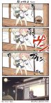  !? /\/\/\ 2girls 4koma ahoge barefoot blonde_hair closed_eyes closed_mouth comic commentary_request crop_top engiyoshi flying_sweatdrops hair_ornament highres i-58_(kantai_collection) kantai_collection long_hair lying_on_lap multiple_girls o_o pink_hair school_swimsuit school_uniform serafuku short_hair short_sleeves sweat swimsuit translated twitter_username u-511_(kantai_collection) 