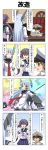  1boy 2girls 4koma :d ^_^ akebono_(kantai_collection) bell black_gloves black_legwear blank_eyes blue_hair blush bow breasts brown_eyes brown_hair chair closed_eyes comic commentary_request desk dress fingerless_gloves flower flying_sweatdrops gameplay_mechanics gloves hair_bell hair_bow hair_flower hair_ornament hair_ribbon hat headgear highres holding holding_weapon jingle_bell kantai_collection long_hair machinery military military_uniform multiple_girls murakumo_(kantai_collection) naval_uniform neckerchief necktie o_o open_mouth pantyhose paper parted_lips peaked_cap pleated_skirt purple_hair rappa_(rappaya) red_eyes remodel_(kantai_collection) ribbon sailor_dress school_uniform serafuku shota_admiral_(kantai_collection) side_ponytail silver_hair skirt small_breasts smile staff sweat torpedo translated uniform violet_eyes weapon 