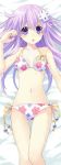  1girl bikini blush bra d-pad dakimakura floral_print hair_ornament long_hair looking_at_viewer navel nepgear neptune_(series) open_mouth panties purple_hair side-tie_bikini solo swimsuit tsunako underwear underwear_only violet_eyes 