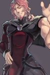  1boy beard capelet ege_(597100016) facial_hair grey_background highres johann long_hair male_focus one_eye_closed pink_eyes pink_hair rage_of_the_dragons simple_background solo teeth upper_body 